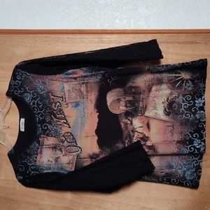 3/4 length lace sleeve western tee